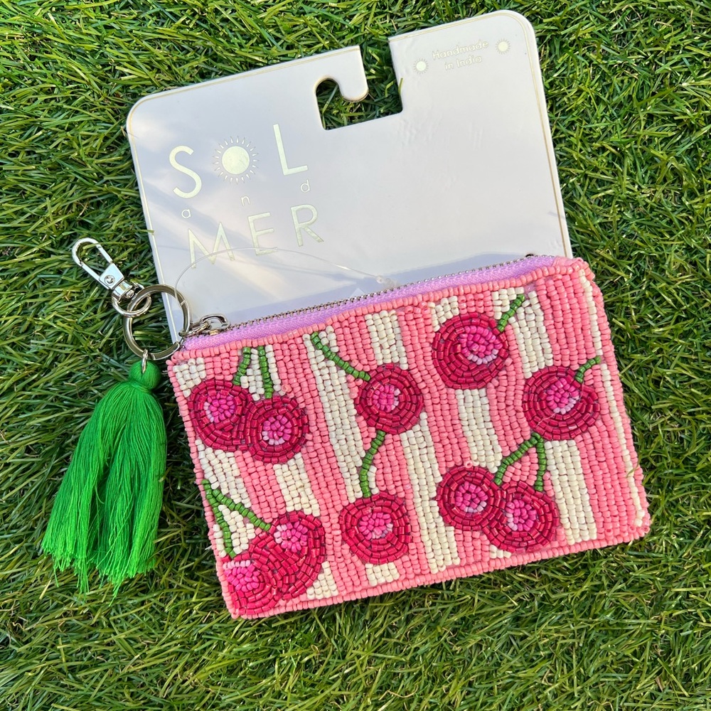 Sol and Mer Cherry Beaded Coin Pouch